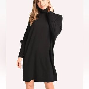 MAJESTIC Filatures Paris Nieman Marcus Black French Terry Turtleneck Dress 1